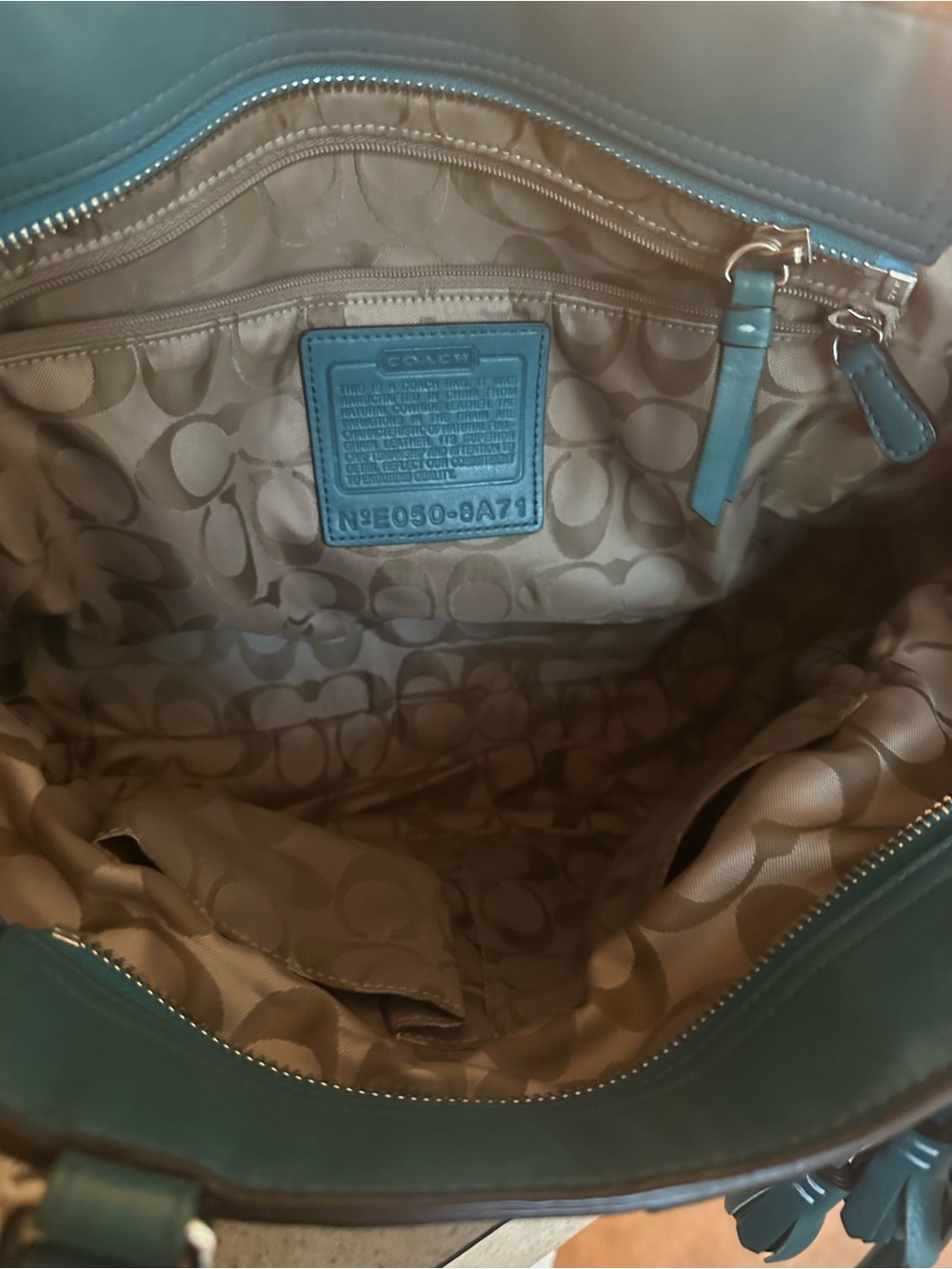 Coach Teal Leather Shoulder Bag with Silver Hardware - Picture 3 of 6